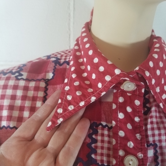 Vtg 70s red gingham plaid patchwork long sleeve maxi dress - Picture 11 of 12